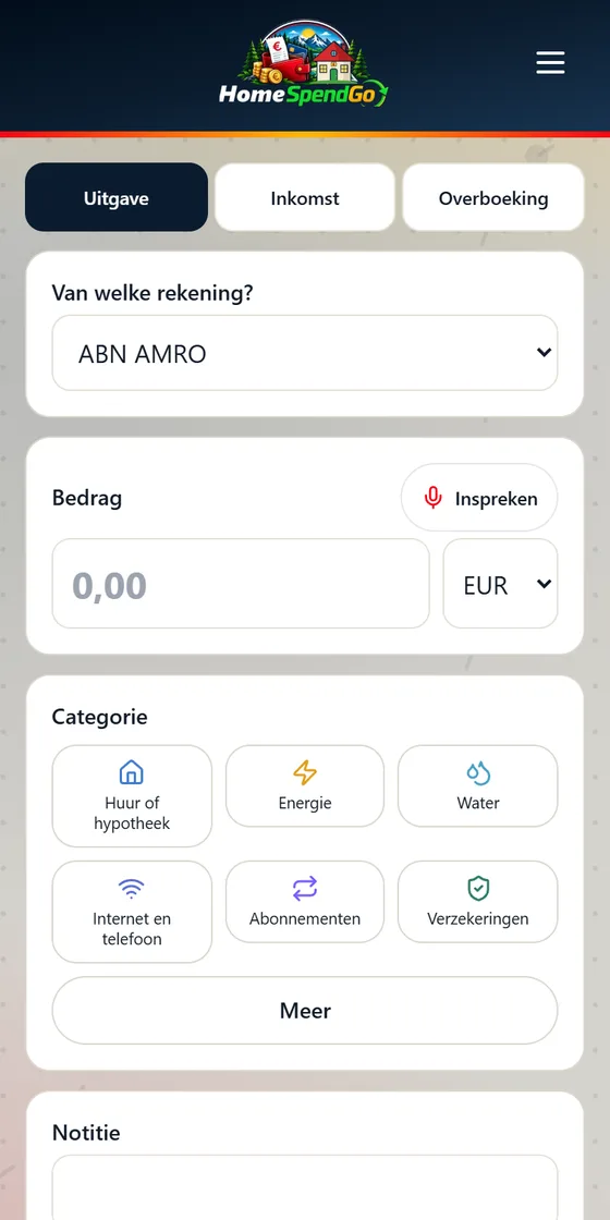 Een uitgave, inkomst of overboeking invoeren, van een rekening