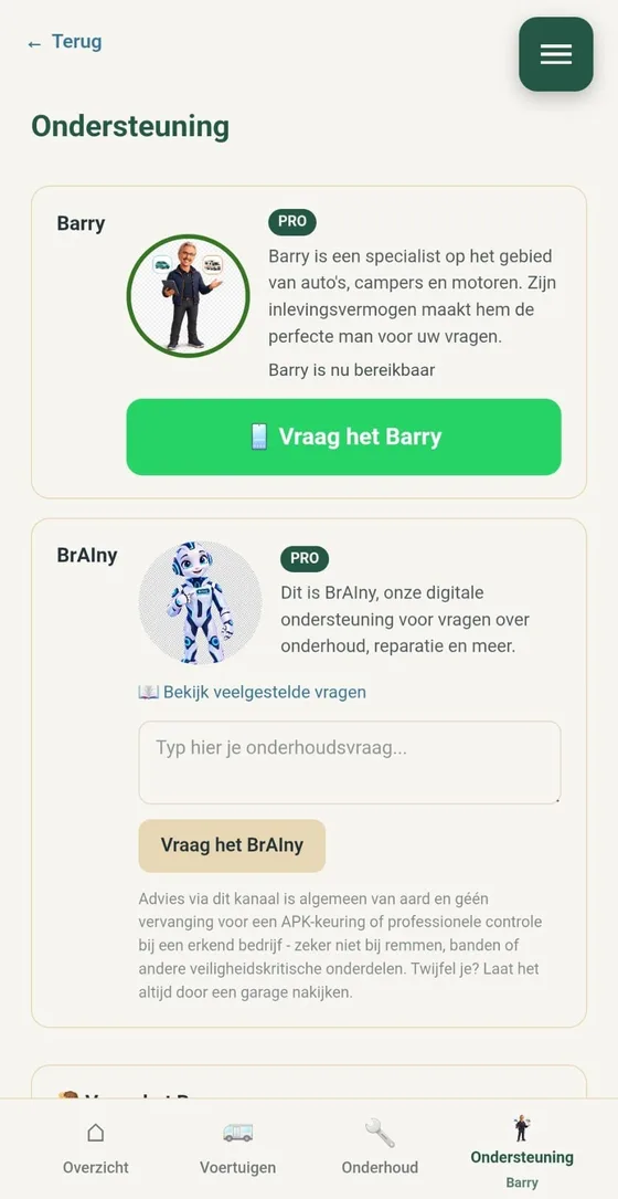 Ondersteuning: een vraag stellen aan de expert of aan de digitale hulp