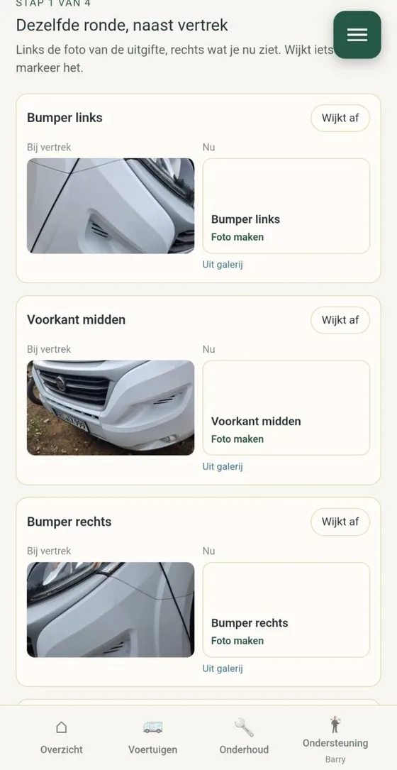 De foto's van vertrek naast de foto's van terugkomst