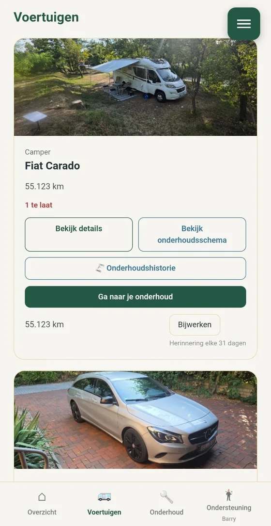 Je voertuigen met foto, kilometerstand en wat er te laat is