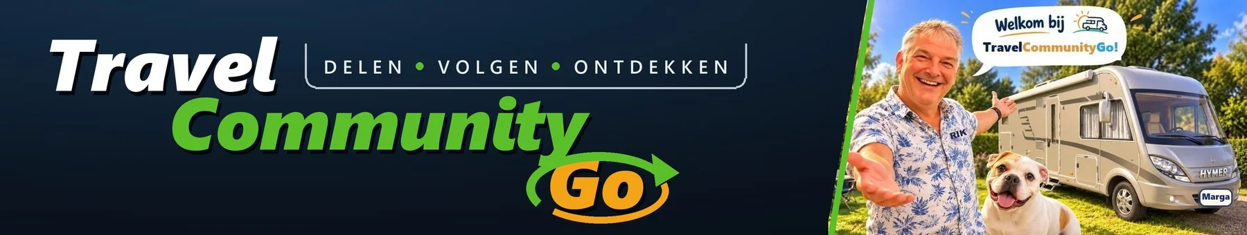 TravelCommunityGo: delen, volgen, ontdekken. Rik met zijn hond bij de camper