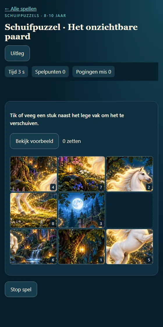 Een schuifpuzzel met het witte paard uit Het onzichtbare paard